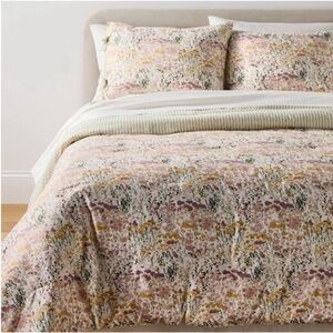 NWT 3pc Full/Queen Reversible Floral and Stripe  Comforter Set Pink/Green